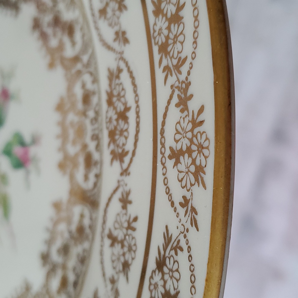 Vintage Gold and Cream Rose🌹Floral Dinner Plate Fondeville New York Laurelton - Picture 6 of 9